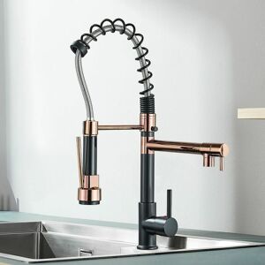 DEWDAT Kitchen Faucet Rose Gold Black Style Kitchen Spring Faucet Pull Down Dual Spouts Single Handle Water Mixer Tap 360 Rotation Kitchen Mixer Tap
