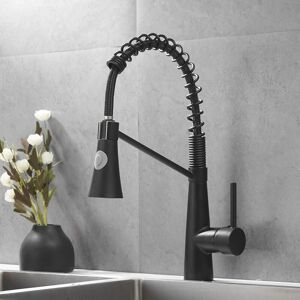 CYSLMUK Kitchen Faucet, Spiral Spring Faucet, 360° Swivel Kitchen Faucet, Brass Faucet with Water Pipe - Black