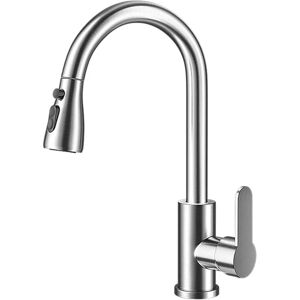 SHUNLI Kitchen Faucet with Pull-Down Sprayer , High Arc Pull-Out Kitchen Sink Faucet Provides Efficient Cleaning for RVs (Brushed)