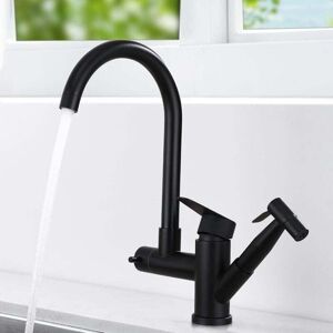 YMYNY Kitchen Faucet with Pull Out Spray, 360° Swivel Kitchen Mixer Tap, 304 Stainless Steel Kitchen Sink Mixer Tap (Black) mumu
