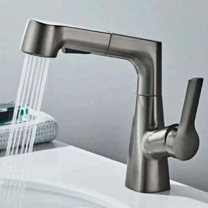 YMYNY Kitchen Faucet with Pull Out Spray, Kitchen Mixer Tap with Pull Out Spray, 360° Swivel Kitchen Tap, Available with Hot and Cold Water, Grey mumu