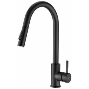 GROOFOO Kitchen Faucet with Pull-Out Spray Matte Black 360° Rotatable 2-Function Kitchen Sink Mixer Tap in Stainless Steel
