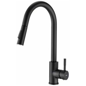Dewdat - Kitchen Faucet with Pull-Out Spray Matte Black 360° Rotatable 2-Function Kitchen Sink Mixer Tap in Stainless Steel