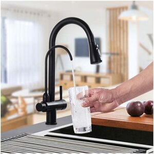CYSLMUK Kitchen Faucet with Pull Out Sprayer, Black Stainless Steel Kitchen Faucet, 360° Rotatable for Hot and Cold Drinking Water