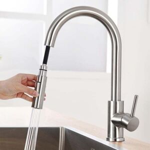 ZVD Kitchen Faucet with Pull-Out Sprayer Kitchen Mixer Tap Rotatable Spout Sink Mixer Tap in Brushed Nickel Steel