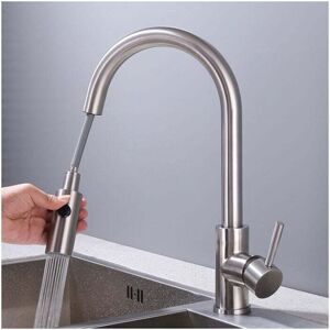 ZVD Kitchen Faucet with Pull-Out Sprayer Kitchen Mixer Tap Rotatable Spout Sink Mixer Tap in Brushed Nickel Steel