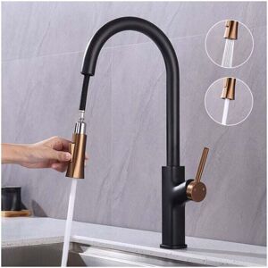 ZVD Kitchen Faucet with Pull-Out Sprayer Kitchen Mixer Tap Rotatable Spout Sink Mixer Tap with 2 Sprays Black Stainless Steel Kitchen Sink Faucet