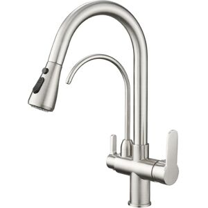 SHUNLI Kitchen faucet with water filter and pull-down sprayer, kitchen sink faucet, 3 functions, waterless filtration, brushed