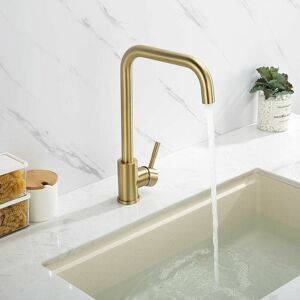 DEWDAT Kitchen Mixer Tap Brushed Gold 7-Shape Kitchen Faucet, 360° Rotatable Sink Mixer Tap with Detachable Aerator, SUS304 Stainless Steel Sink Faucet