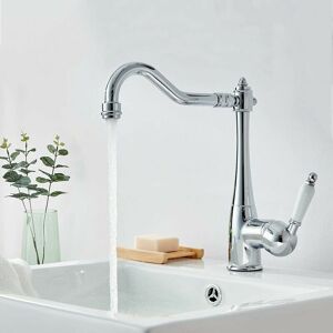 Dewdat - Kitchen Mixer Tap Elegant Kitchen Sink Mixer Tap High Spout 360° Rotation Retro Kitchen Sink Faucet Chrome Brass