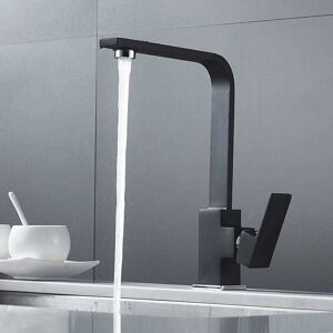 Dewdat - Kitchen Mixer Tap, Square Kitchen Faucet with High Spout - Kitchen Sink Mixer Tap - Brass (Black)