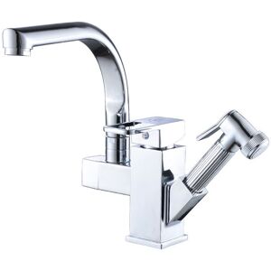 TONCHEAN Kitchen Mixer Tap with Pull Out Spout Modern Brass High Spout 360° Swivel Pull Out Sink Faucet 2 Spouts Tap
