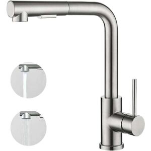 YMYNY Kitchen Mixer Tap with Pull Out Spray, Single Handle, 360° Rotation, 2 Spray Modes, Kitchen Sink Faucet, Brushed mumu