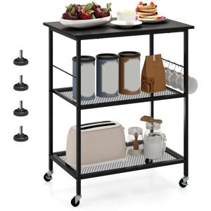 COSTWAY Kitchen Serving Rolling Carts 3 Tier Storage Shelves Island Cart-Black