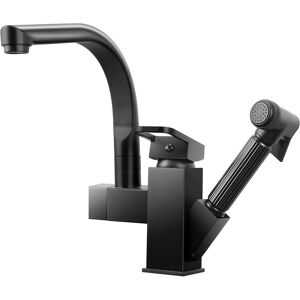 Gotrays - Kitchen Sink Faucet Pull Out Copper Hot and Cold Dishwasher 360 Rotatable Sink Faucet Basin Tap,Black
