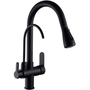 SHUNLI Kitchen Sink Faucet with Pull-Down Sprayer 2 Handles 3-in-1 Water Purifier Faucet Black