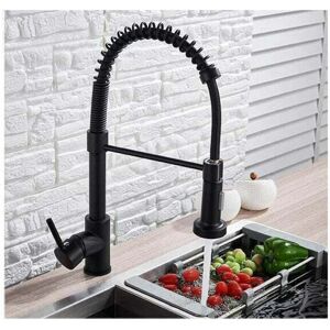 GROOFOO Kitchen Sink Mixer Tap Black Copper Faucet Mono Taps Swivel Pull Out Spray Spout