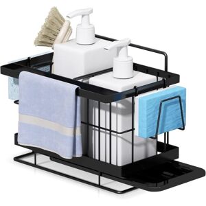 LONGZIMING Kitchen Sink Organizer, Wall Mounted Storage for Sponge, Brush, Dishwashing Liquid, Black Stainless Steel Wall Mounted Sponge Holder-20 × 16 × 14 cm