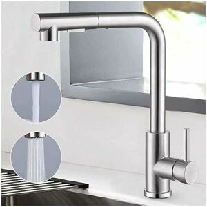 DEWDAT Kitchen Sink Tap with Pull Out Spray, Kitchen Faucet Mixer with 2 Water Modes Stream and Spray, Single Handle Stainless Steel, 360 Swivel Kitchen
