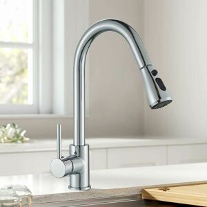 Dewdat - Kitchen Sink Taps 360° Swivel Kitchen Faucet Single Handle Single Lever High Arc Kitchen Mixer Tap with Pull Out Sprayer with 2 Modes Spray