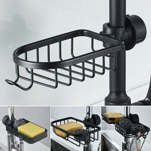 YMYNY Kitchen Space Aluminum Sink Dish Drainer Sponge Storage Faucet Drainer Dish Drainer Shelf Basket Organizer Kitchen Accessories 1pc (Black Single