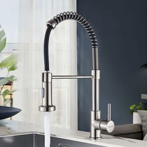 Zamery - Kitchen Tap with Pull Down Lead-Free Spring Kitchen Sink Mixer tap Solid Brass Single Handle Single Hole 360° Swivel Sprayer Mixer Tap Cold