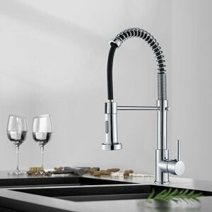 DEWDAT Kitchen Tap with Pull Down Sprayer,High Arc Gooseneck Kitchen Sink Faucet, Single Handle Stainless Steel Mixer Tap(chrome plated)