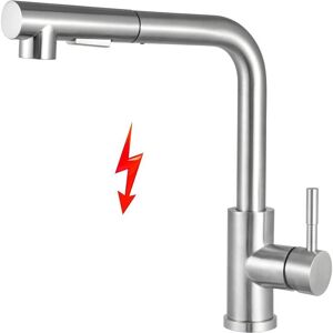 AIPERQ Low Pressure Extendable Kitchen Faucet, 360° Swivel Low Pressure Kitchen Tap, 2-jet Low Pressure Kitchen Tap, Brushed Stainless Steel