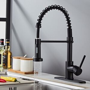 TONCHEAN Matte Black Copper Alloy Spring Handle - With Coil Spring - 360° Swivel - Kitchen Faucet and Pull-Out Spout - High Pressure