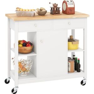 Mobile Kitchen Island Cart Rolling Kitchen Island w/Open Shelves White - Costway