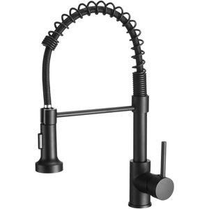 SHUNLI Modern Single Handle Spring Kitchen Faucet with Pull-Down Sprayer, Matte Black Kitchen Sink Faucet