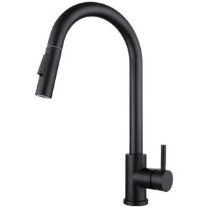 YMYNY Modern Stainless Steel Kitchen Faucet with Pull Out Spray and Single Handle, Satin Black mumu