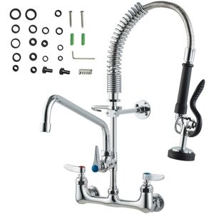 Mophorn - Commercial Faucet with Pre-Rinse Sprayer, 21' Height, 8' Center, 12' Swing Spout, Wall-Mount Kitchen Sink Faucet, Brass Construction with