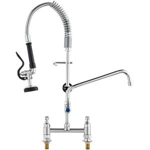 Mophorn - Commercial Faucet with Pre-Rinse Sprayer, 26' Height, 8' Center, 12' Swing Spout, Deck Mount Kitchen Sink Faucet, Brass Constructed Device