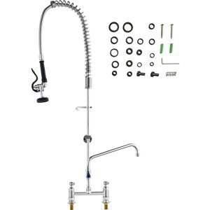 Mophorn - Commercial Faucet with Pre-Rinse Sprayer, 44' Height, 8' Center, 12' Swing Spout, Deck Mount Kitchen Sink Faucet, Brass Constructed Device
