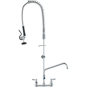 Mophorn - Commercial Faucet with Pre-Rinse Sprayer, 44' Height, 8' Center, 12' Swing Spout, Wall Mount Kitchen Sink Faucet, Brass Constructed Device