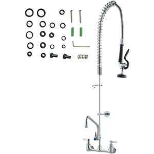 Mophorn - Commercial Faucet with Pre-Rinse Sprayer, 44' Height, 8' Center, 12' Swing Spout, Wall-Mount Kitchen Sink Faucet, Brass Construction with
