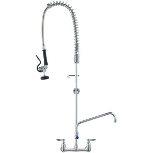 Mophorn - Commercial Faucet with Pre-Rinse Sprayer, 47' Height, 8' Center, 12' Swing Spout, Wall Mount Kitchen Sink Faucet, Brass Constructed Device