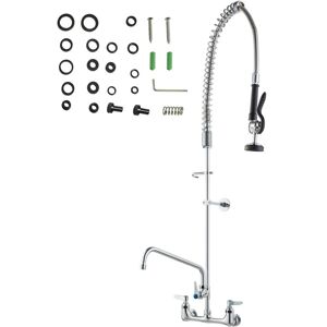 Mophorn - Commercial Faucet with Pre-Rinse Sprayer, 47' Height, 8' Center, 12' Swing Spout, Wall-Mount Kitchen Sink Faucet, Brass Construction with