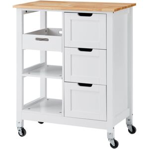 MOPHORN Kitchen Island Cart, 26 inch Wood Top Mobile Breakfast Bar, Rolling Kitchen Table with 3 Drawers and Shelves, Portable Islands on Wheels, for Dining