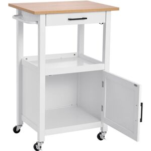 MOPHORN Kitchen Island Cart with Cabinet, Mobile Table with Drawer, Towel Bar, Hooks, and Swivel Wheels, Compact Coffee Stand for Dining Room, 45x59cm, White