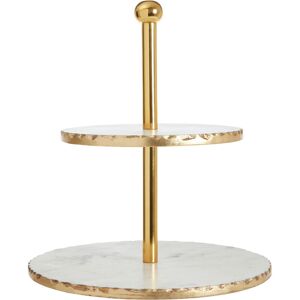 Premier Housewares - 2 Tier White Marble / Gold Finish Cake Stand