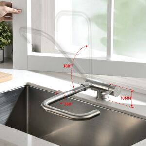 AIPERQ Pull Down Kitchen Faucet Under Window with 180° Folding and 360° Swivel Kitchen Mixer Tap, Hot and Cold Available, 304 Stainless Steel - Stainless