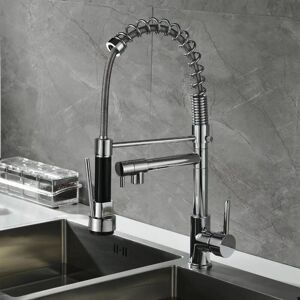 CYSLMUK Pull-Out Kitchen Faucet 2 Jets Kitchen Mixer Tap with 2 Spray Modes Cold and Hot Available - Silver