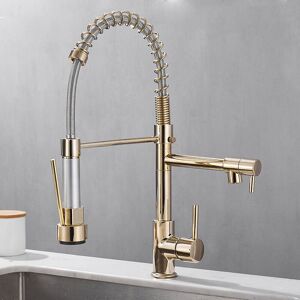 CYSLMUK Pull-Out Kitchen Faucet 2 Jets Single-Lever Mixer Tap 360° Swivel Hot and Cold Water Available Gold