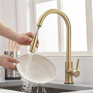 Ymyny - Pull Out Kitchen Faucet Gold with Shower, 360° Kitchen Sink Tap mumu