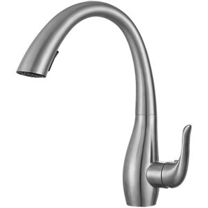 SHUNLI Pull Out Kitchen Faucet, Single Handle Sink Faucet, Brushed Stainless Steel Faucet, 360 Degree Rotatable Hot and Cold Faucet, Silver