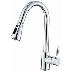 HÉLOISE Pull Out Kitchen Faucet with 360 Swivel, 2 Way Kitchen Faucet with High Arc Spout, Brass Sink Faucet, Single Lever Sink Faucet, Chrome