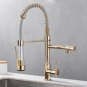 CYSLMUK Pull-out Kitchen Tap with 2 Jets 360° Swivel Kitchen Mixer Tap with 2 Cold & Hot Spray Modes Available Gold