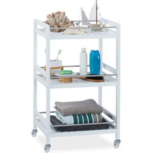 Bamboo Serving Cart, 3 Tiers, 360° Casters, Stainless Steel Rails, Kitchen Trolley, hwd: 76.5x46x38 cm, White - Relaxdays